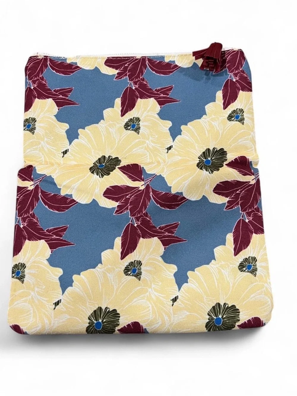 Floral Zip Fold Over Clutch - Blue, Yellow & Burgundy